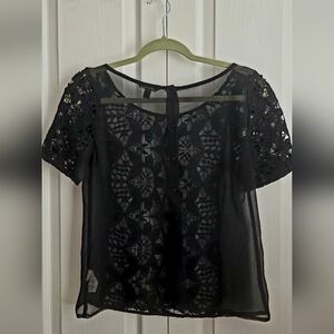American Eagle Outfitters Black Sheer Lace Blouse